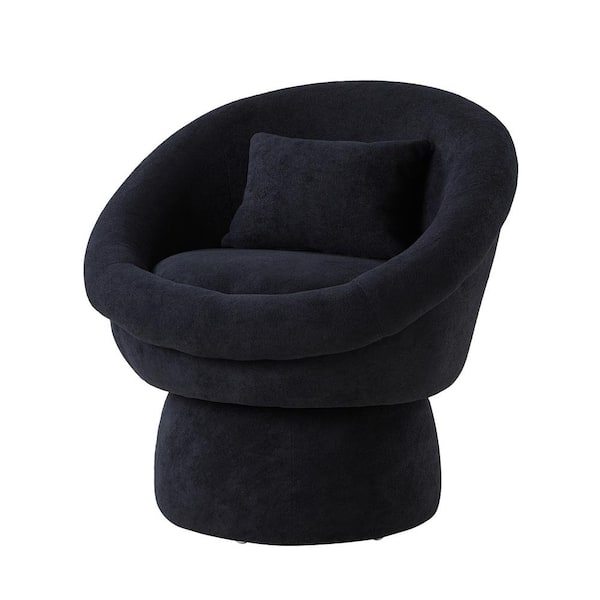 JAYDEN CREATION Olga Black Modern Faux Lamb Wool Upholstery Swivel Barrel Chair