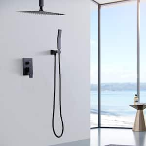 8-Spray 12 in. Wall-Mounted Dual Shower Head and Handheld Shower Head 1.8-GPM in Matte Black