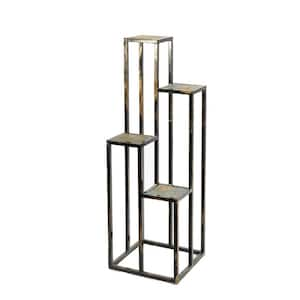 48 in. Black and Gold Square Stone Plant Stand with 4-Tier