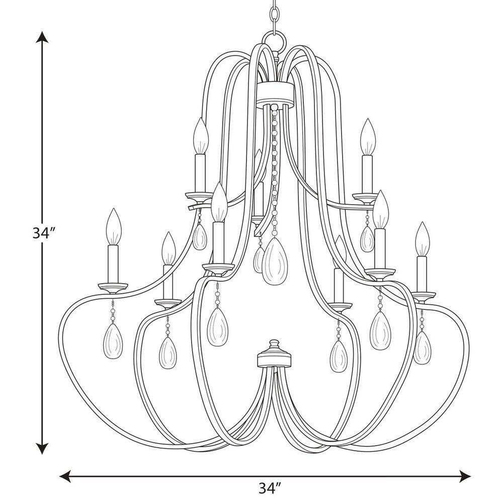 Antique Bronze Nine-Light Crystal Chandelier with Teardrop Accents