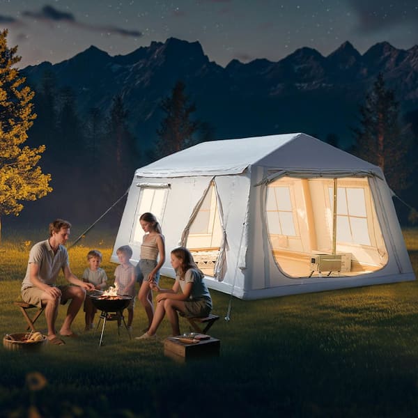 8-10 Person Inflatable Camping Tent with Hand Pump and Carry Bag Easy Setup Blow up Tent w/ Stove Jack Air Glamping Tent