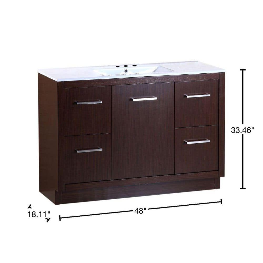 Wenge 48'' Single Freestanding Bathroom Vanity with Ceramic Top