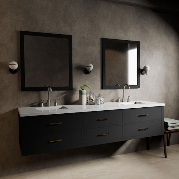 Sherman 84 in. W x 22 in. D Black Double Bath Vanity with White Quartz Top