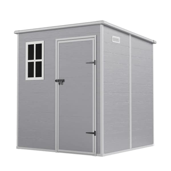 6 ft. W x 6 ft. D Gray Durable Outdoor Resin Plastic Storage Shed with Sloping Roof, Double Lockable Door(36 sq. ft. )