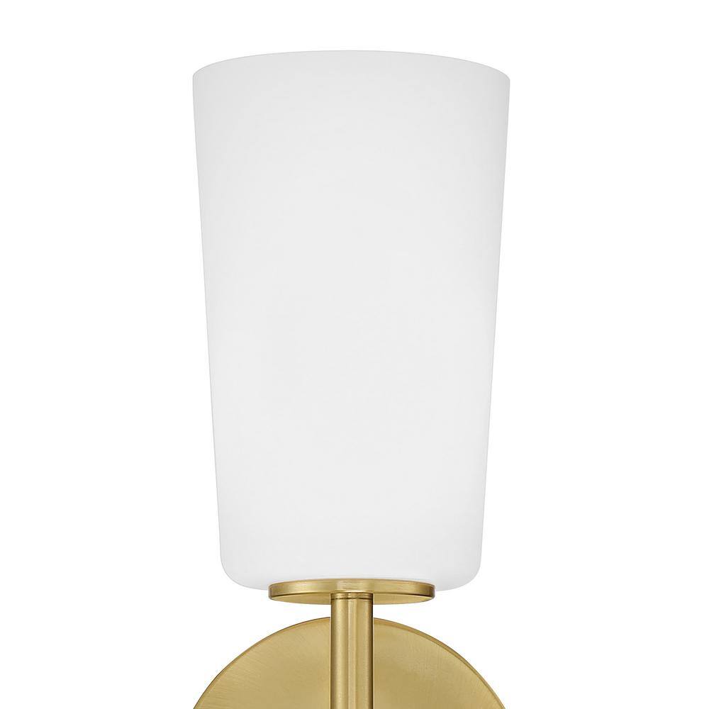 Aged Brass Vanity Sconce with White Glass Shade