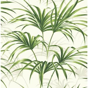 Tropical Palm Leaf Green and Off-White Vinyl Peelable Roll (Covers 30.75 sq. ft.)