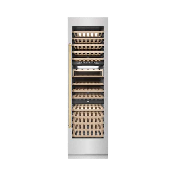Autograph Edition 24 in. Triple Zone Satin 100 Bottle Column Wine Cooler with Polished Gold Accents