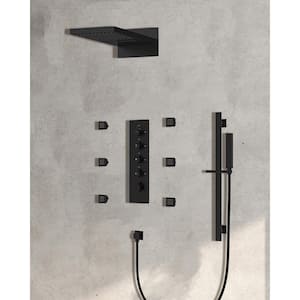 15-Spray Rectangular 9 in. L x 21 in. W Dual Wall Mount Fixed and Handheld Shower Head 2.5 GPM in Matte Black