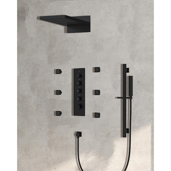 EVERSTEIN 15-Spray Rectangular 9 in. L x 21 in. W Dual Wall Mount Fixed and Handheld Shower Head 2.5 GPM in Matte Black