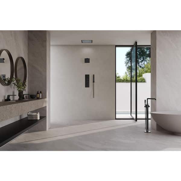 LED Dual Showers with Valve 7-Spray Dual Ceiling Mount 12 in. Fixed and Handheld Shower Head 2.5 GPM in Matte Black