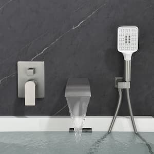 Single-Handle Wall Mount 1 -Spray Roman Tub Faucet 2.5 GPM with 10 in. Handheld Shower in. Brushed Nickel Valve Included