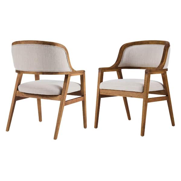 Trix Mid-Century Modern Beige+Walnut Fabric Upholstered Wood Frame Dining Chairs Set of 2