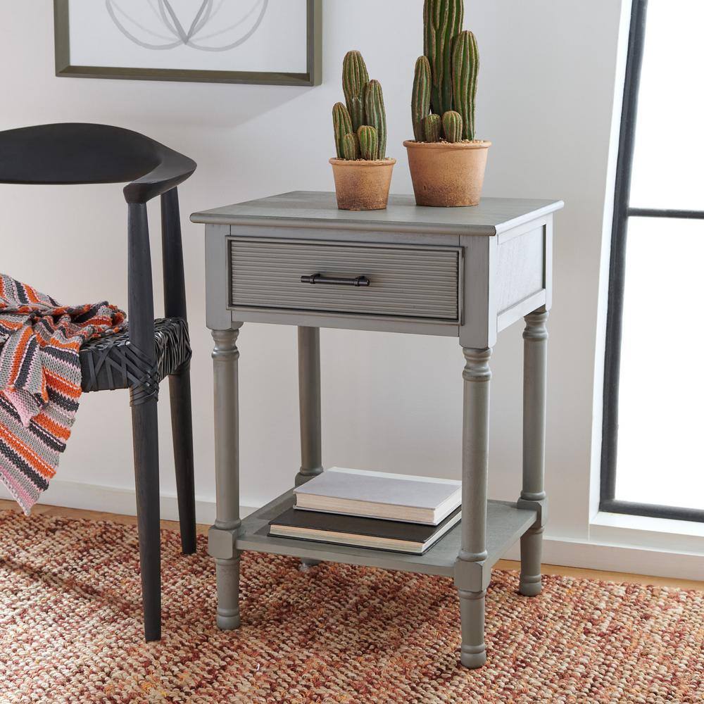 Distressed Grey Wood 1-Drawer Accent Table with Shelf