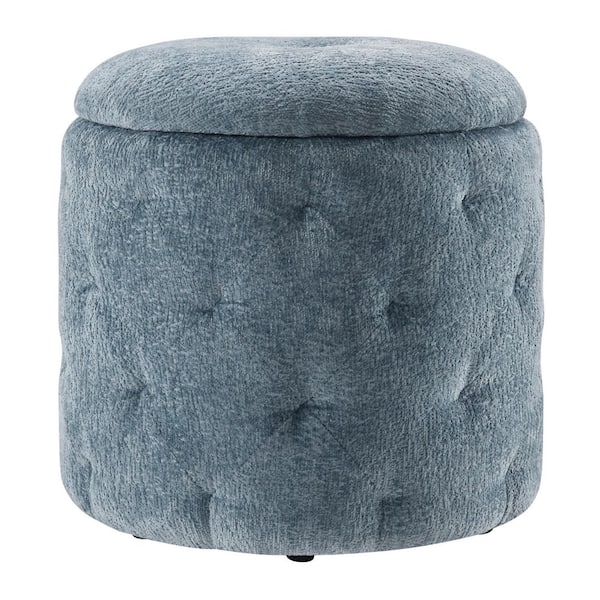 Erindale Sky Fabric Round Storage 18.5 in. Ottoman