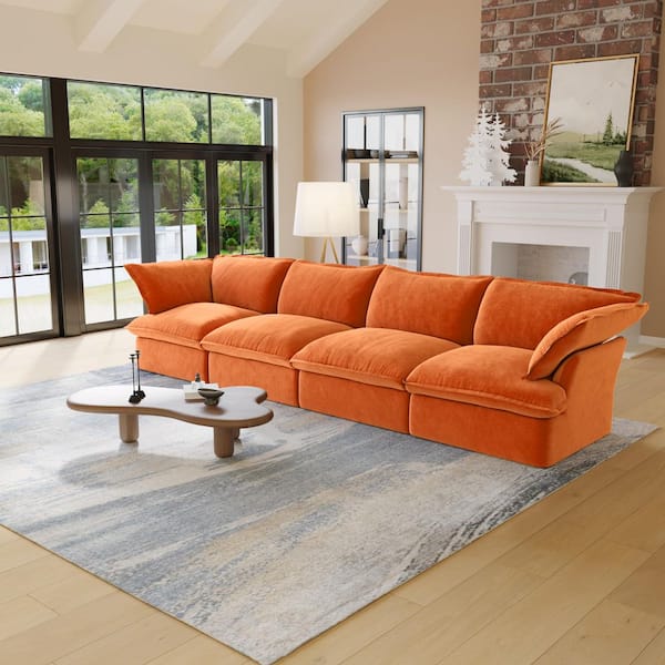 J&E Home 162.98 in. Flared Arm 6-Piece linen U Shaped Sectional