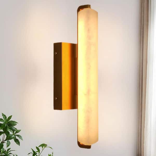 15 in. 1-Light Gold Alabaster Wall Sconce,Modern Natural Marble LED Wall Light for Living Room,Dining Room,Bedroom,1pc