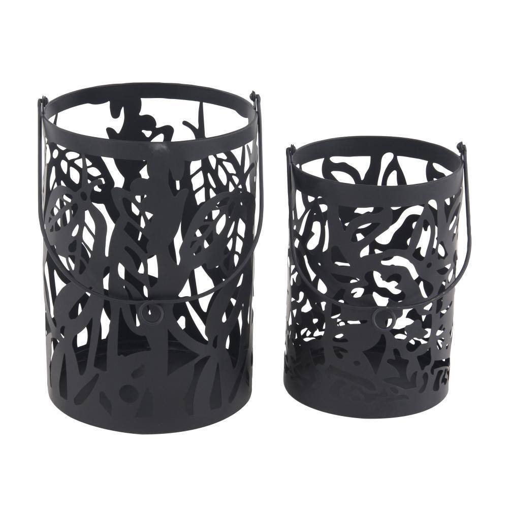 Botanica Black Iron 10" Hanging Candle Lantern Set