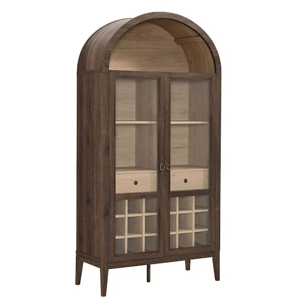 MODWAY Nolan 20 Bottles Arched Bar Cabinet in Walnut Light Oak