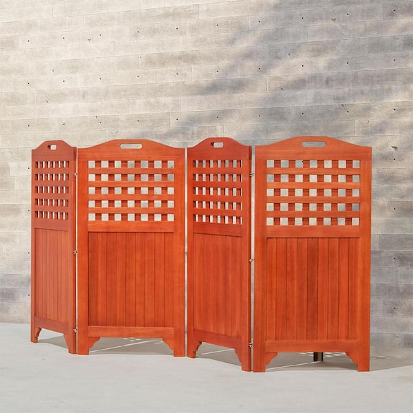 ITOPFOX 46 in. Reddish Brown Wood Patio Privacy Screen with 4-Panels, Weather-Resistance and UV-Resistant
