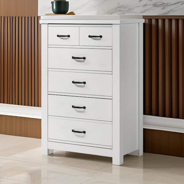 Benjara White and Black 6-Drawer 31 in. Wide Chest of Drawers Dresser Without Mirror