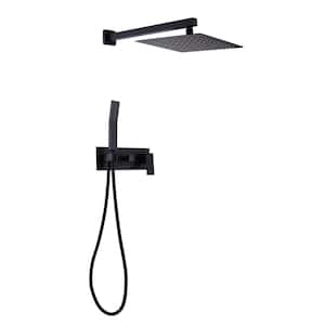 Single Handle 2-Spray Patterns 2 Showerheads Shower Faucet Set 2.0 GPM with 12 in. High Pressure Hand Shower in Black