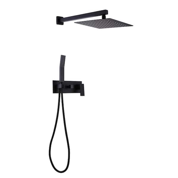 Unbranded Single Handle 2-Spray Patterns 2 Showerheads Shower Faucet Set 2.0 GPM with 12 in. High Pressure Hand Shower in Black