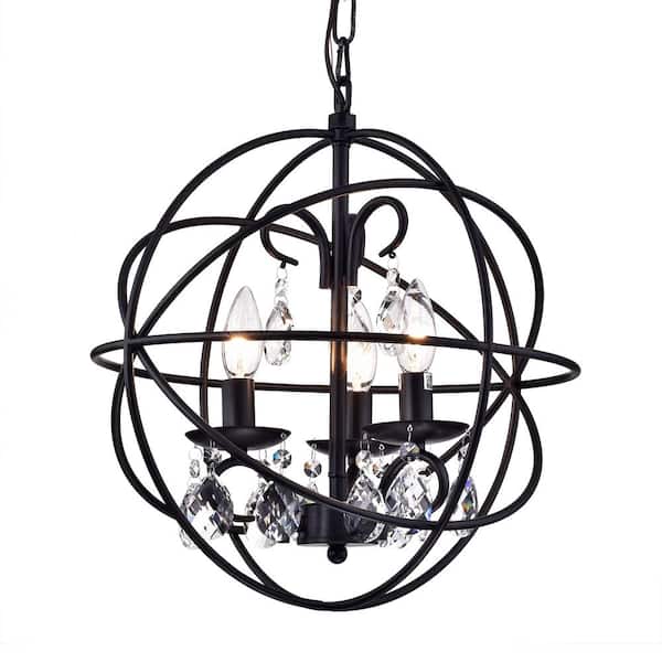 Warehouse of Tiffany 15 in. 3-Light Lijane Matte Black Globe Pendant Ceiling Light