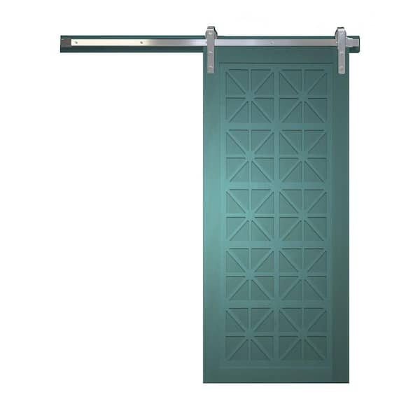 VeryCustom 36 in. x 84 in. Lucy in the Sky Caribbean Wood Sliding Barn Door with Hardware Kit in Stainless Steel