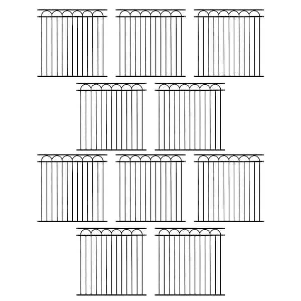Heavy Duty, Anti-Rust 5 ft. x 5 ft. Black Steel Space Bar Arc Decorative Garden Fence Panel (10-Pack)