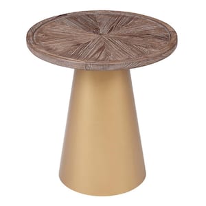 Patrick 23 in. Coffee Brushed/Gold Round Wood Top Accent End Table