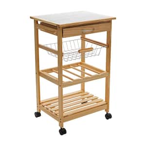 Natural Kitchen Cart with Wine Rack