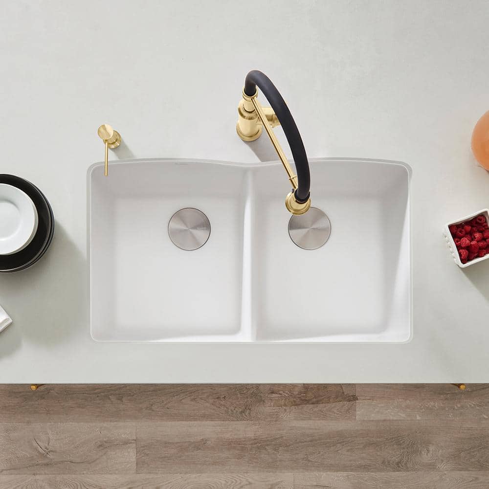 White Silgranit Double Basin Undermount Kitchen Sink