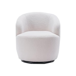 Ivory Teddy Faux Fur Fabric Accent Armchair Modern 360° Swivel Chair With Backrest and Armrest (set of 1)
