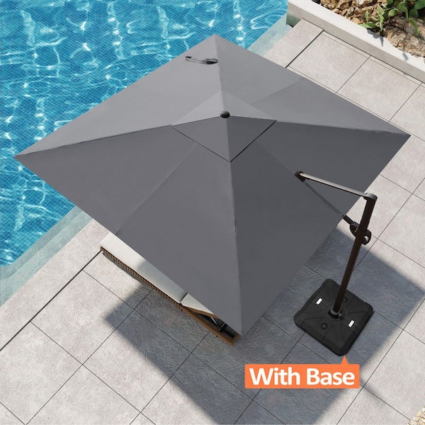 Pellebant 10.5 ft. x 10.5 ft. Square Aluminum 360° Rotation Outdoor Cantilever Patio Umbrella in Dark Gray with Base