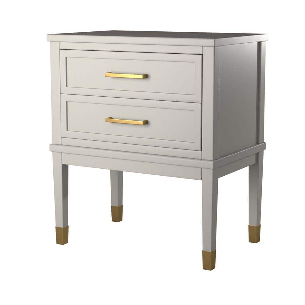 Modern Gray Rectangular Side Table with USB Port and Storage