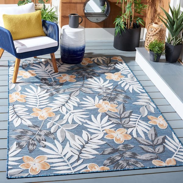Cabana Blue/Gray 5 ft. x 8 ft. Botanical Floral Indoor/Outdoor Area Rug