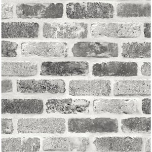 Gray Washed Brick Grey Vinyl Peel & Stick Wallpaper Roll (Covers 30.75 Sq. Ft.)