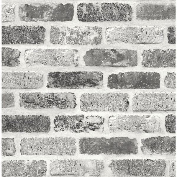 NextWall Gray Washed Brick Grey Vinyl Peel & Stick Wallpaper Roll (Covers 30.75 Sq. Ft.)