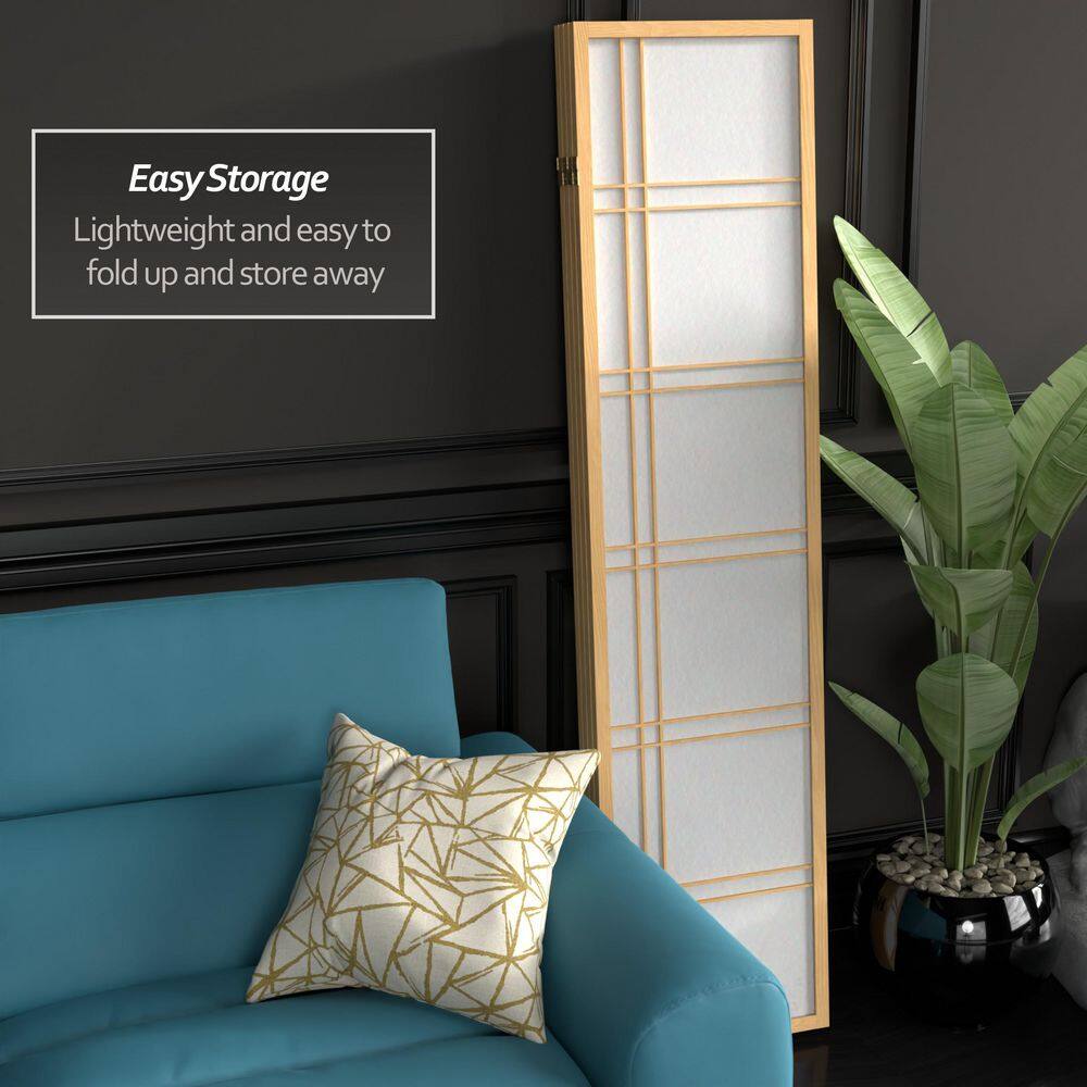 Natural Wood and Shoji Rice Paper 4-Panel Room Divider