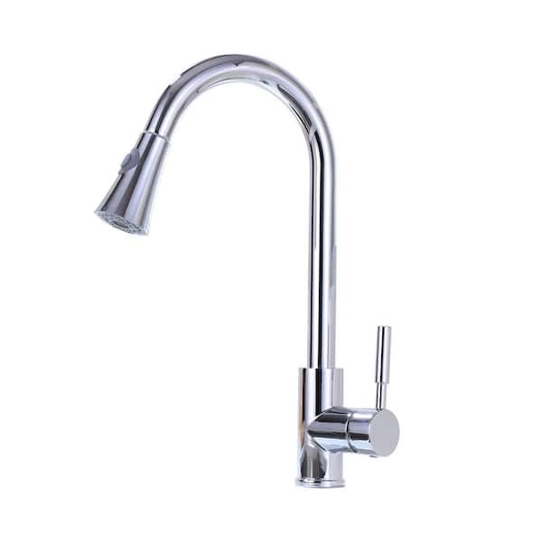 16.7 in. High-arch Single Handle Stainless Steel Gooseneck 360 ° Spout Swive Pull Down Sprayer Kitchen Faucet in Chrome