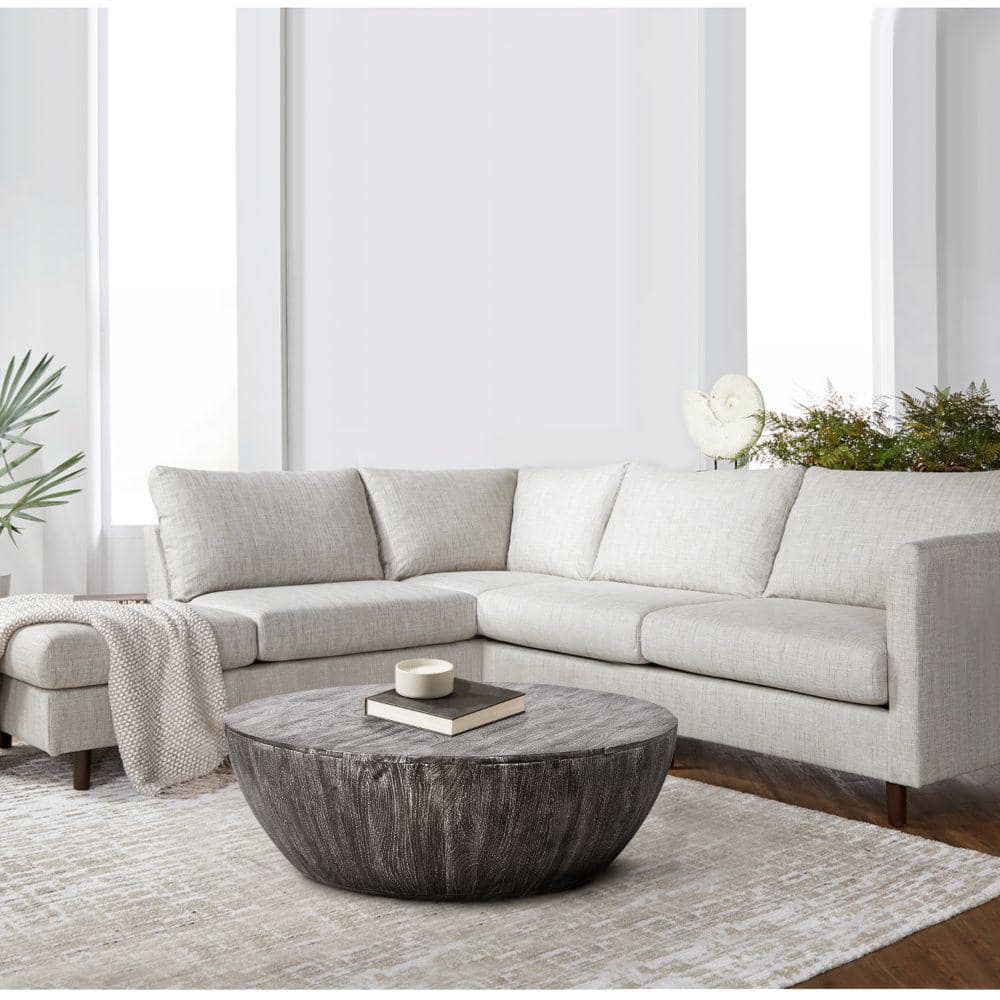 Arthur 36" Sandblasted Black Mango Wood Round Coffee Table