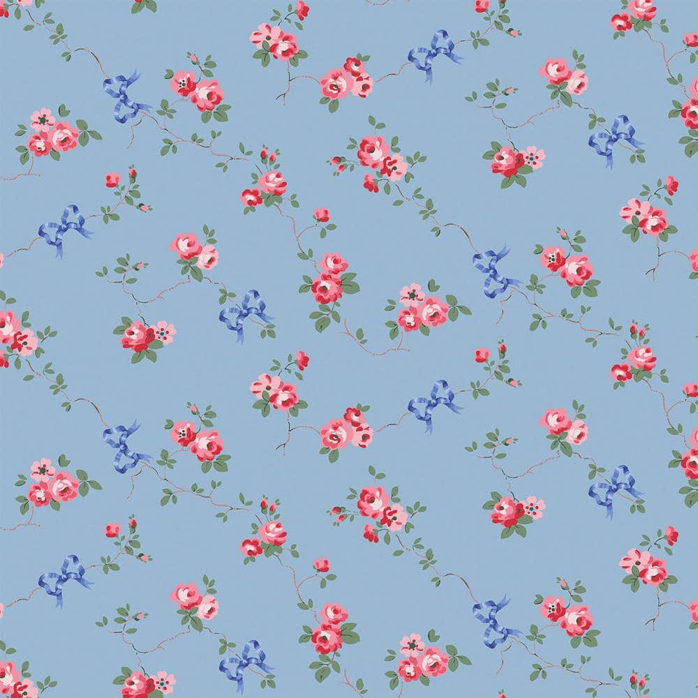 Rose and Bows Blue Wallpaper Sample