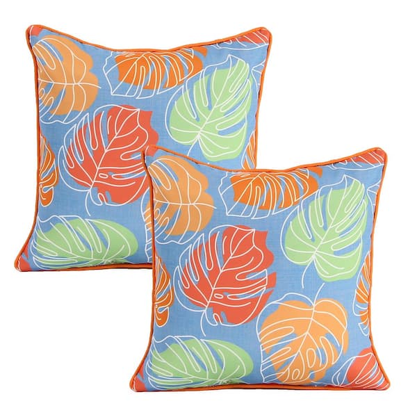 Jordan Manufacturing 16 in. L x 16 in. W x 4 in. T Square Outdoor Throw Pillow in Multicolor Leaves (2-Pack)