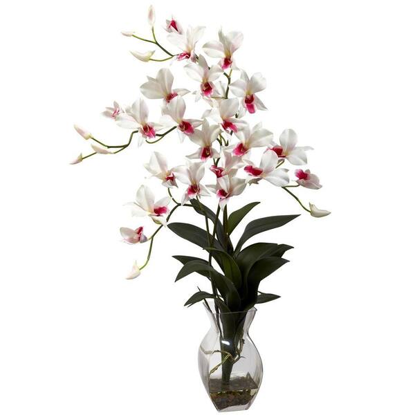Nearly Natural Dendrobium Orchid with Vase Arrangement in White