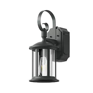 Modern 1-Light Black Dusk to Dawn Exterior Outdoor Barn Hardwired Porch Light Fixture Wall Sconce with Clear Glass Shade