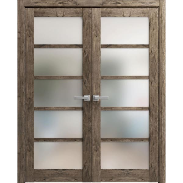 Sartodoors 84 in. x 84 in. 2 Panel Cognac Oak Finished Solid MDF Sliding Door with Hardware