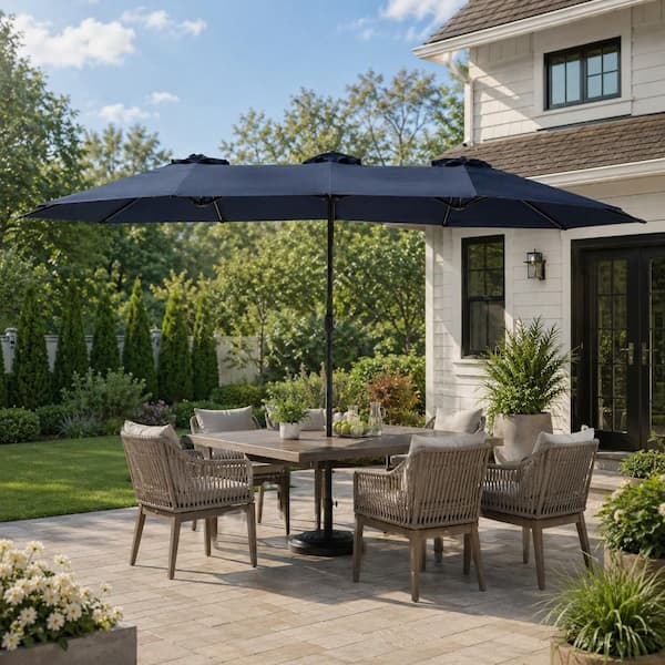 10 ft offset patio hanging umbrella tan 10ft Patio Square Offset Umbrella with Hanging Decorative Holes and Ai