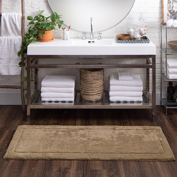 Regency Taupe 24 in. x 60 in. Tan Cotton Machine Washable Bath Mat