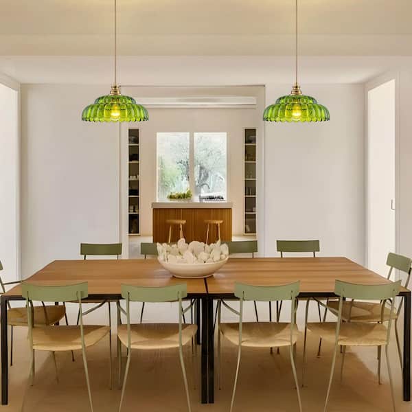 TinHon Brass Green Glass Pendant Light for Kitchen Island Dining
