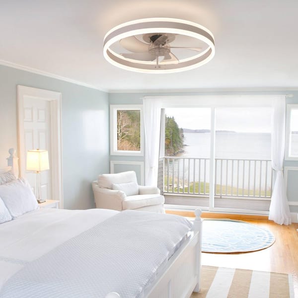 20 in. White Ceiling Fan with Light Dimmable LED